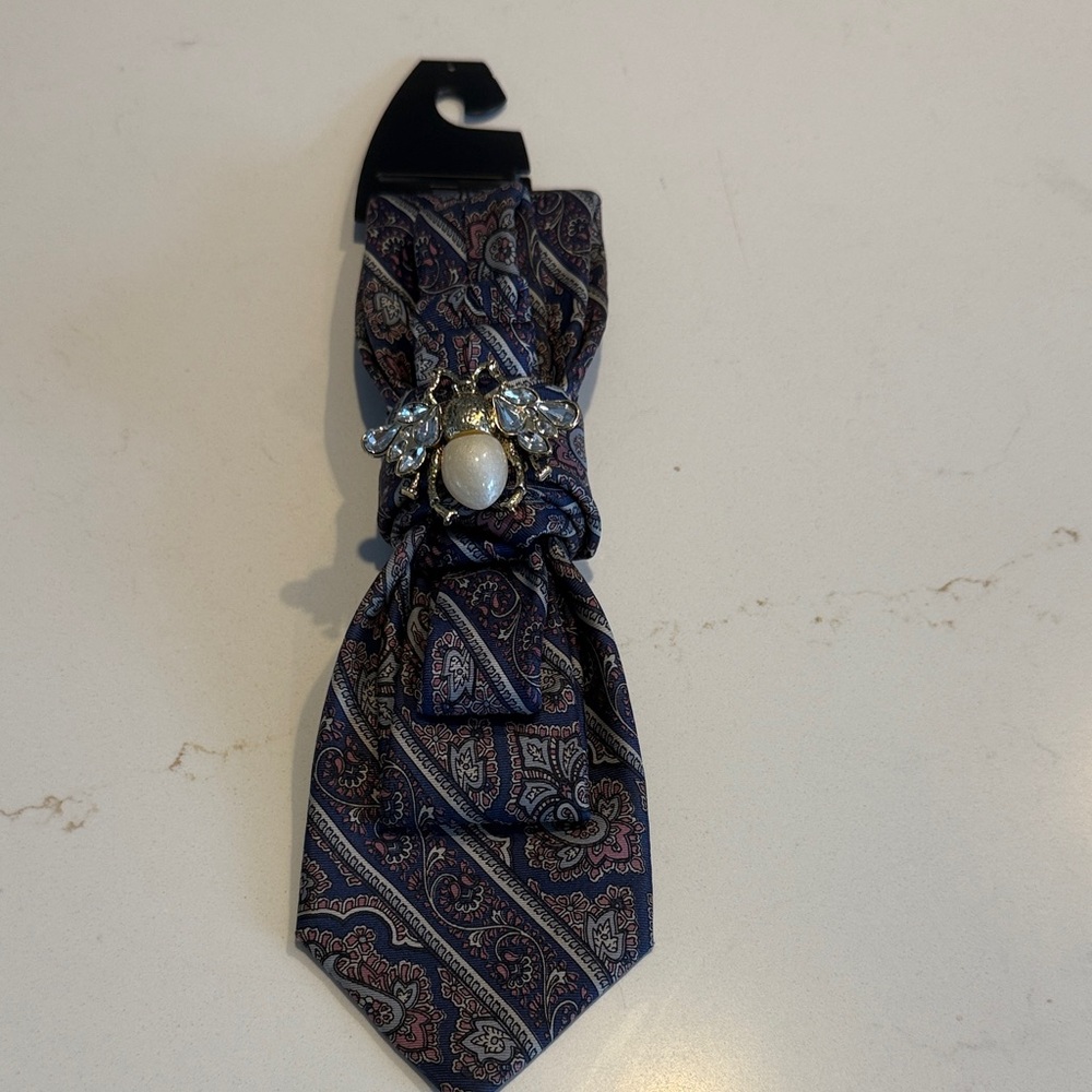 Etienne Aigner Blue and Purple Paisley Tie with Brooch